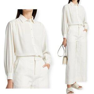 CO. Ruched Button Up Blouse in Japanese Stretch Crepe, Ivory, Size‎ M NWT